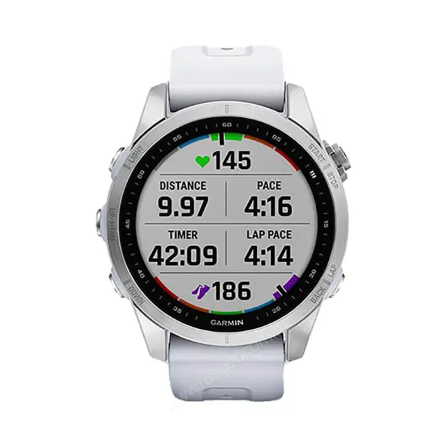Часы для спортсменов Garmin Fenix 7S серебристый с белым силиконовым ремешком