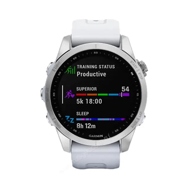 Часы для бега Garmin Fenix 7S серебристый с белым силиконовым ремешком