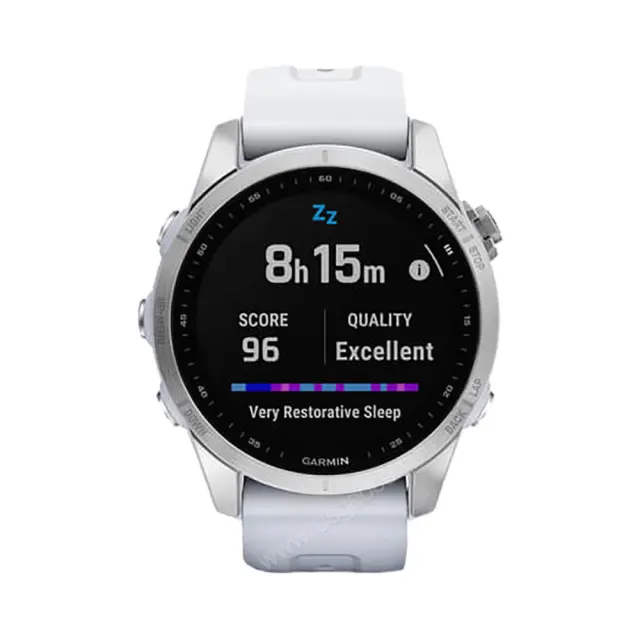беговые Часы Garmin Fenix 7S серебристый с белым силиконовым ремешком